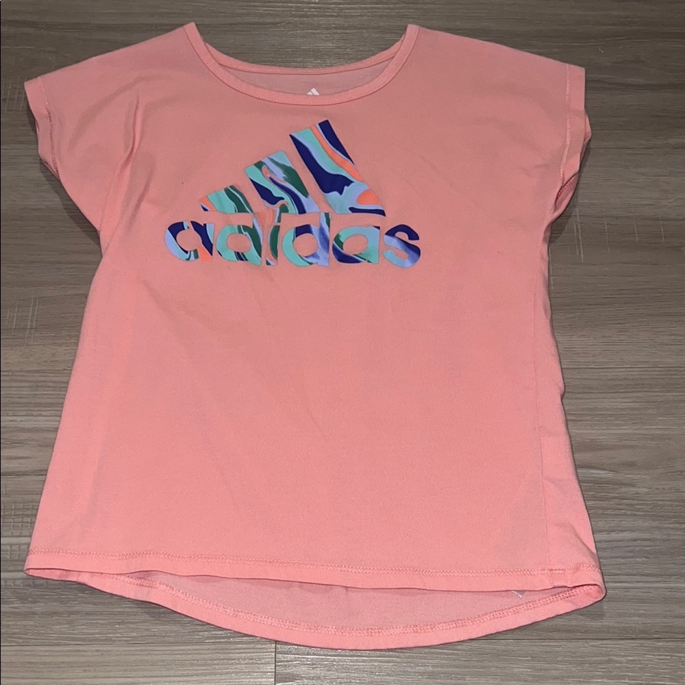 Adidas Kids Coral Tee with Multicolor Logo